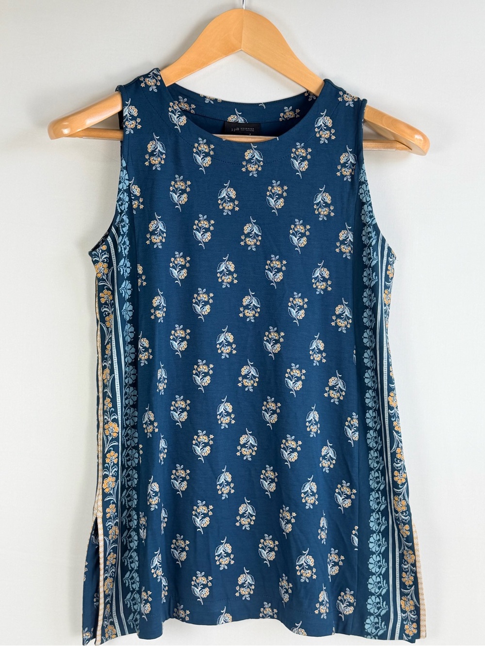 J.Jill Wearever Collection Blue Floral Border Print Tunic Top XS